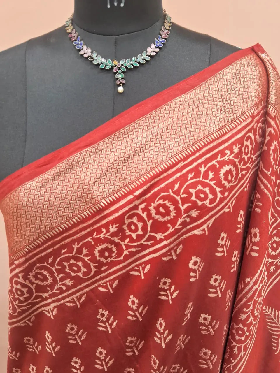 Rust Red Maheshwari Silk Saree 1