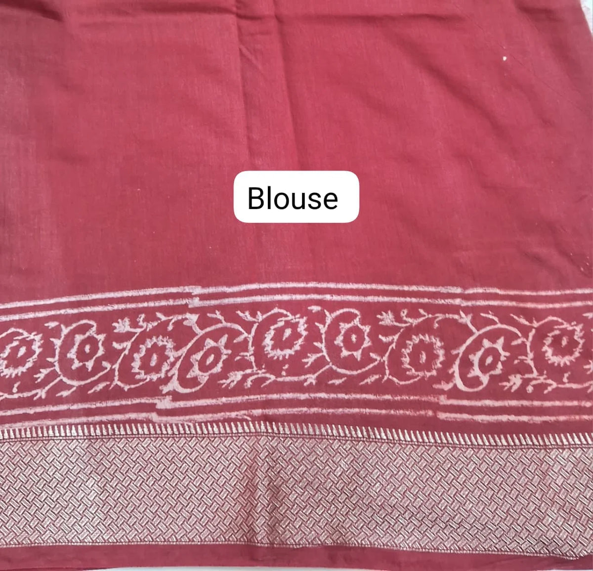 Rust Red Maheshwari Silk Saree blouse