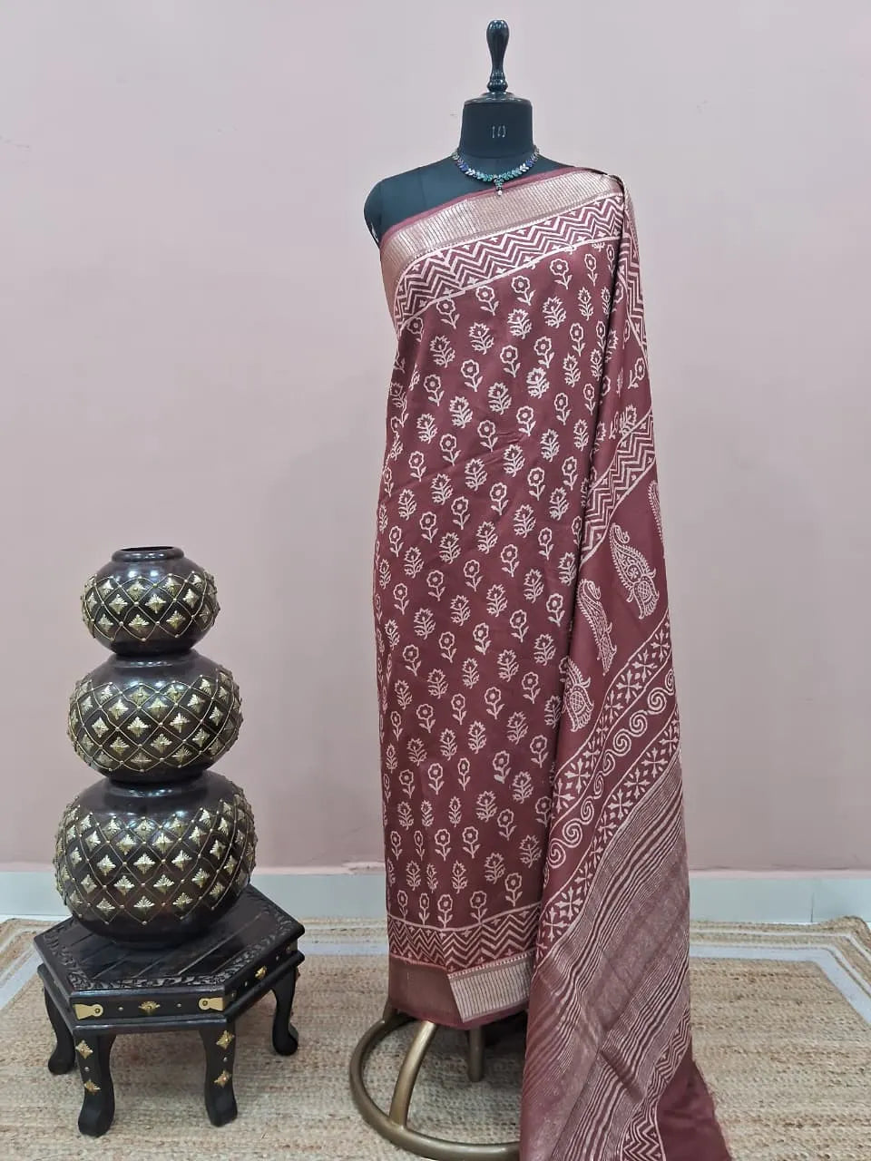 Brown Maheshwari Silk Saree 