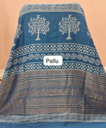 Blue Maheshwari Silk Saree pallu