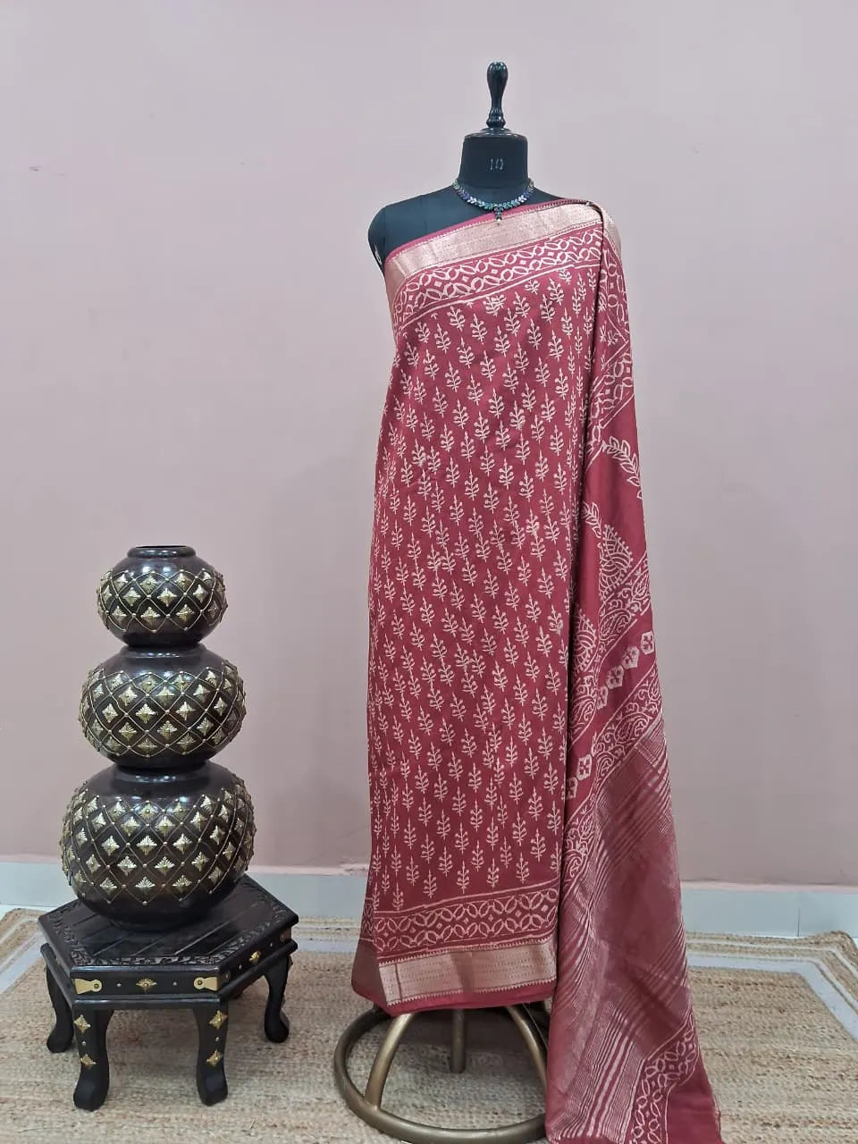 Light Maroon Maheshwari Silk Saree 