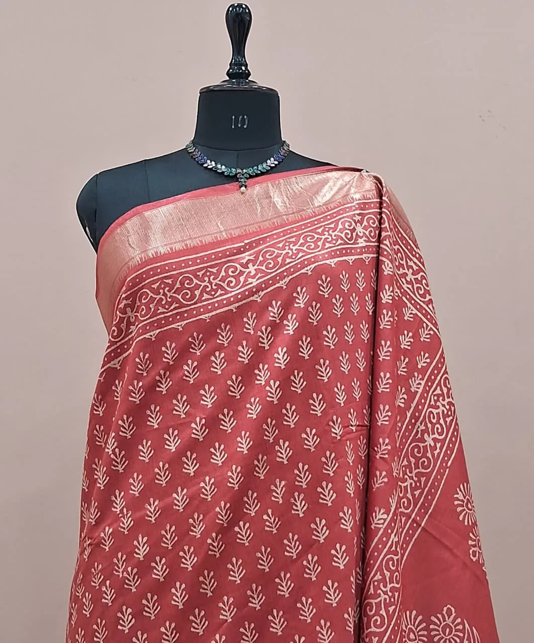 Rust Orange Maheshwari Silk Saree 1