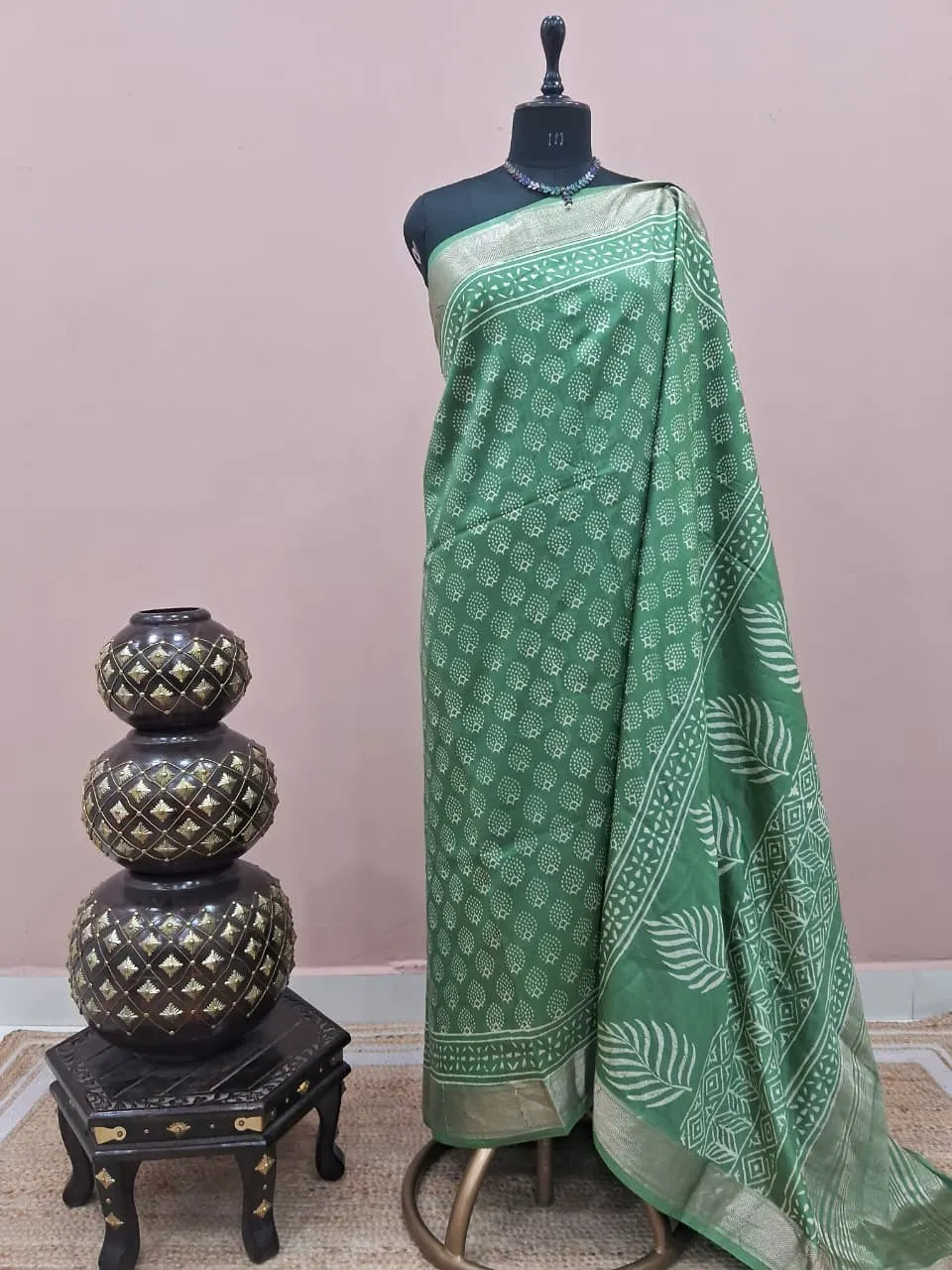 Seafoam Green Maheshwari Silk Saree 