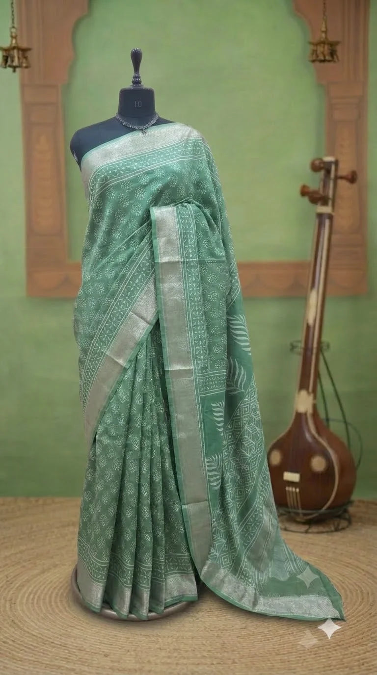 Seafoam Green Maheshwari Silk Saree 
