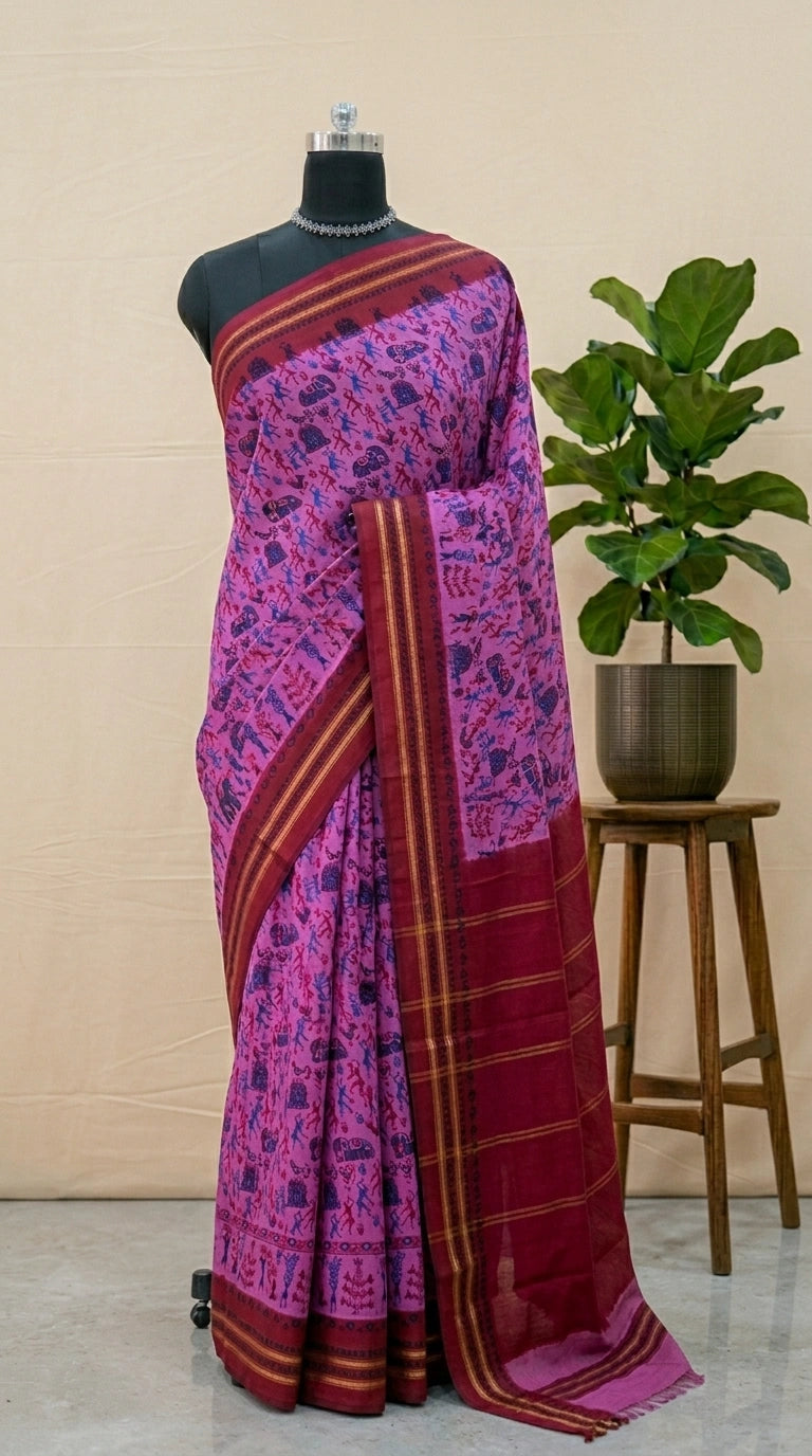 Dark Pink Sungudi Cotton Saree