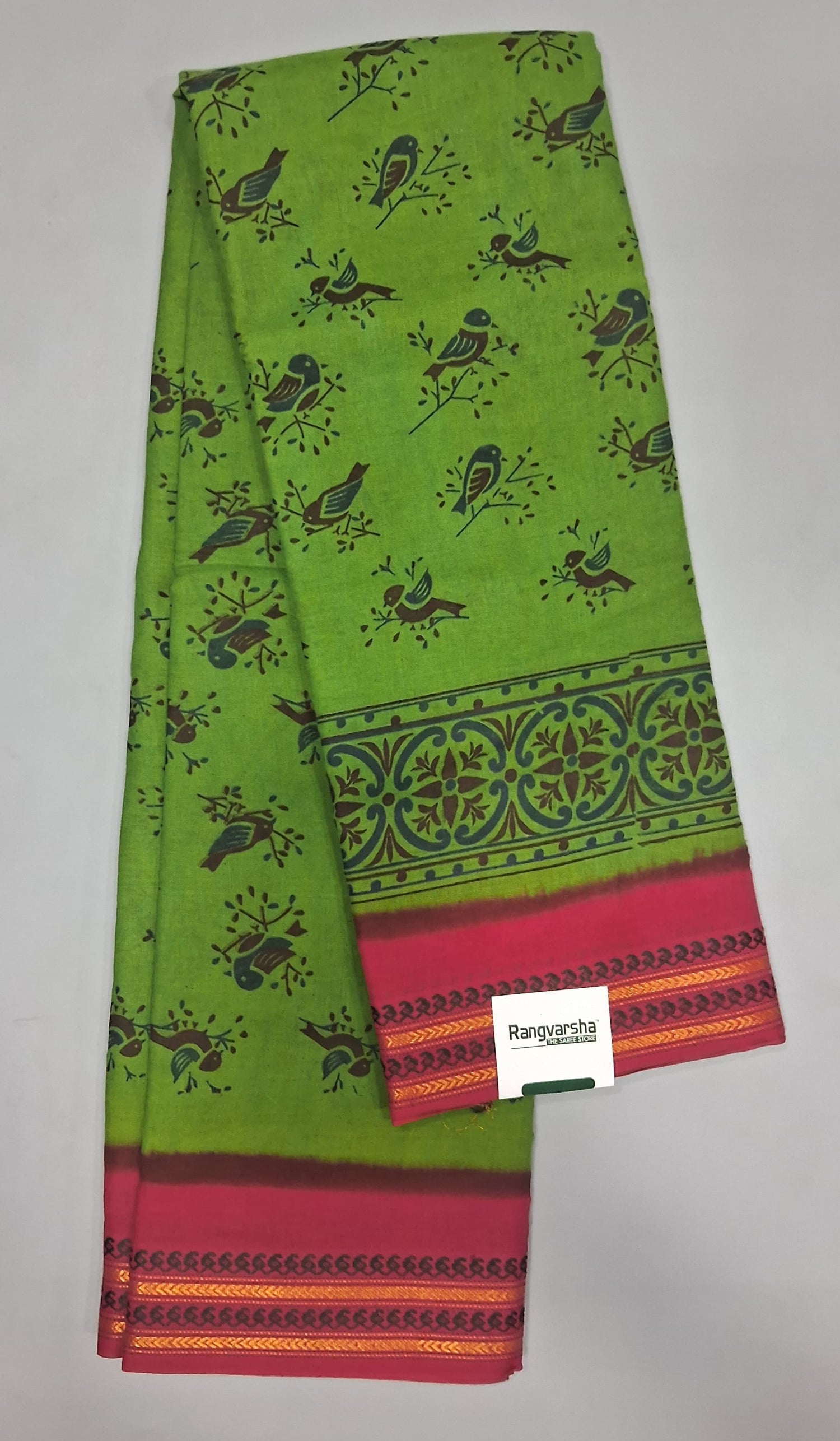 Grass Green Sungudi Cotton Saree