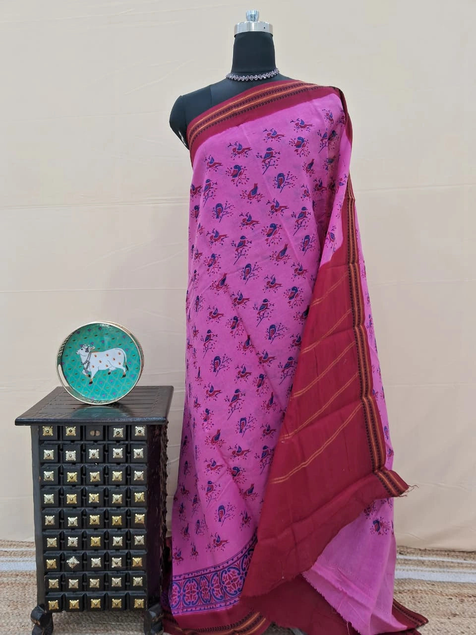 Vibrant Dark Pink Sungudi Cotton Saree