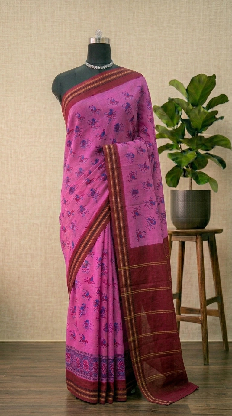 Vibrant Dark Pink Sungudi Cotton Saree