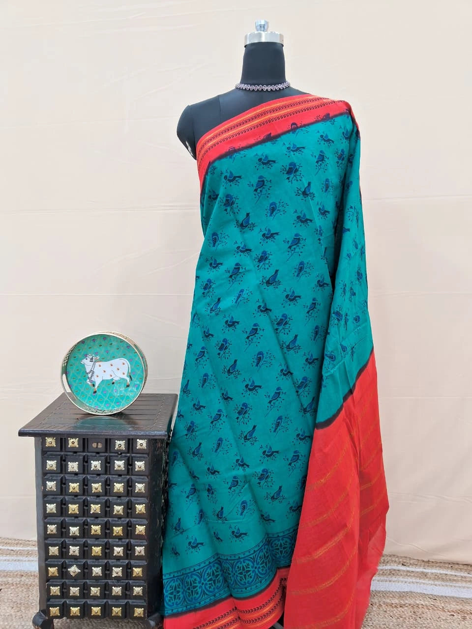 Graceful Teal Blue Sungudi Cotton Saree