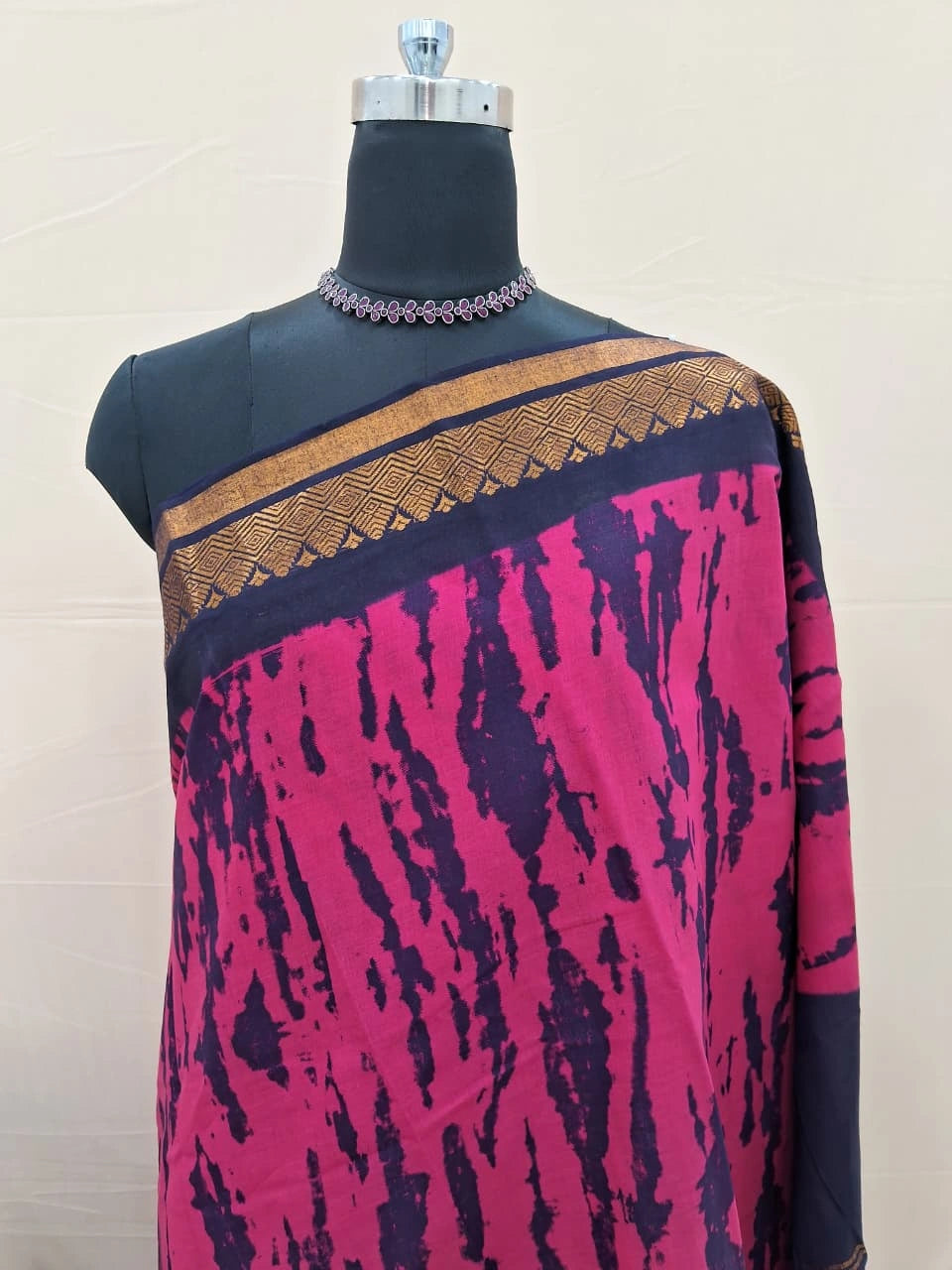 Reddish Pink Sungundi Cotton Saree 1