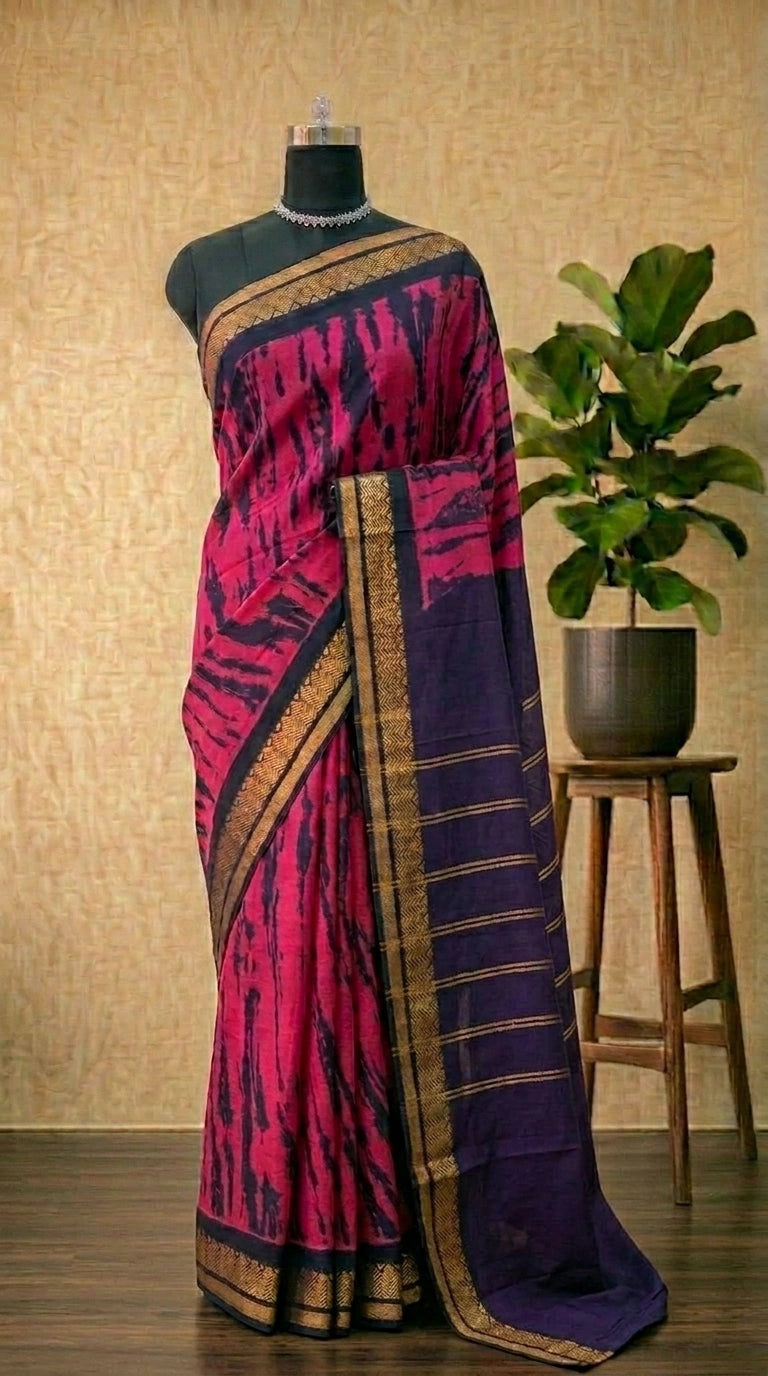 Reddish Pink Sungundi Cotton Saree