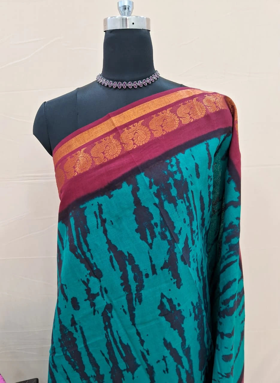 Rama Green Sungudi Cotton Traditional Saree 1