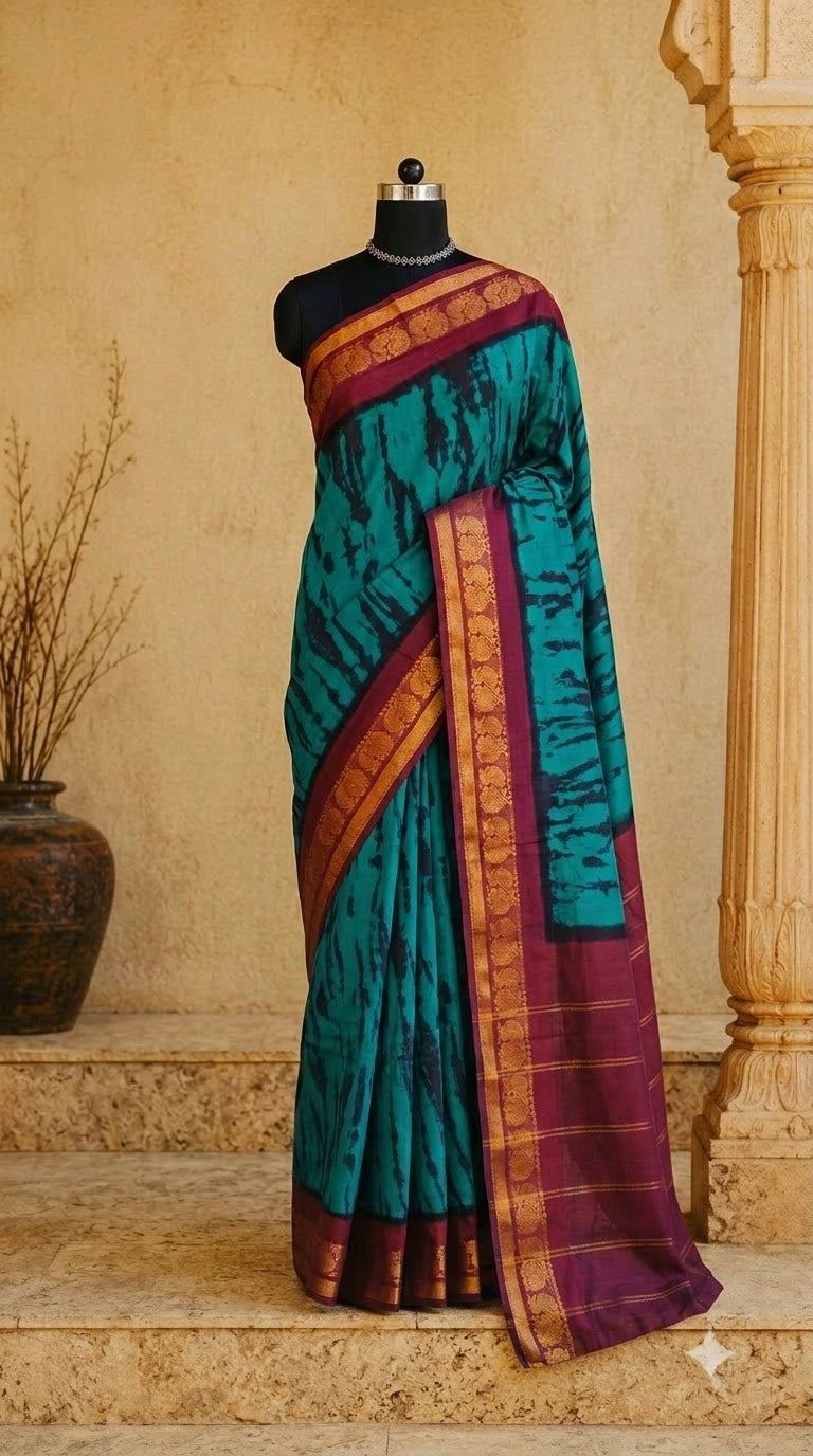 Rama Green Sungundi Cotton Saree
