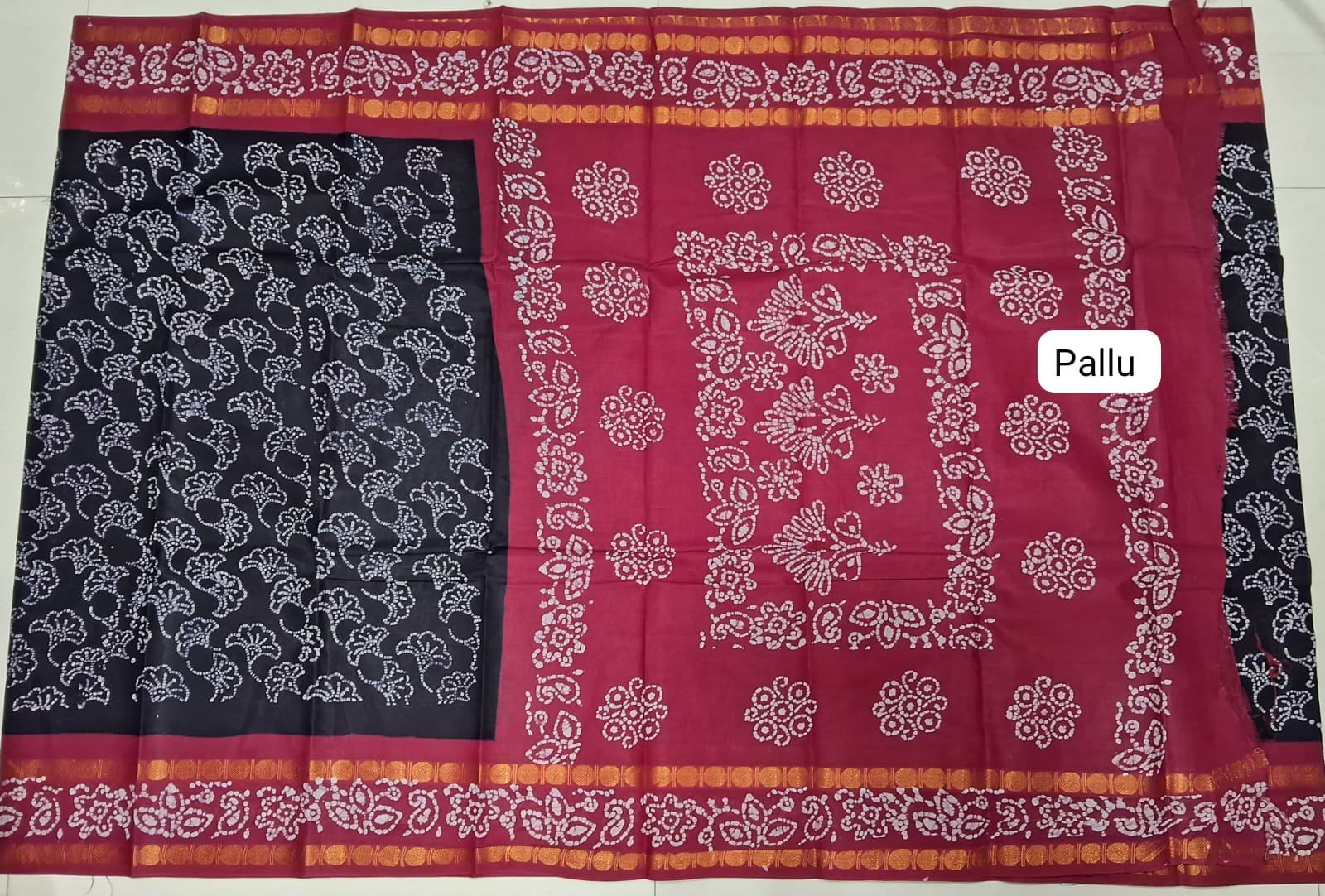 Black Sungundi Cotton Saree pallu