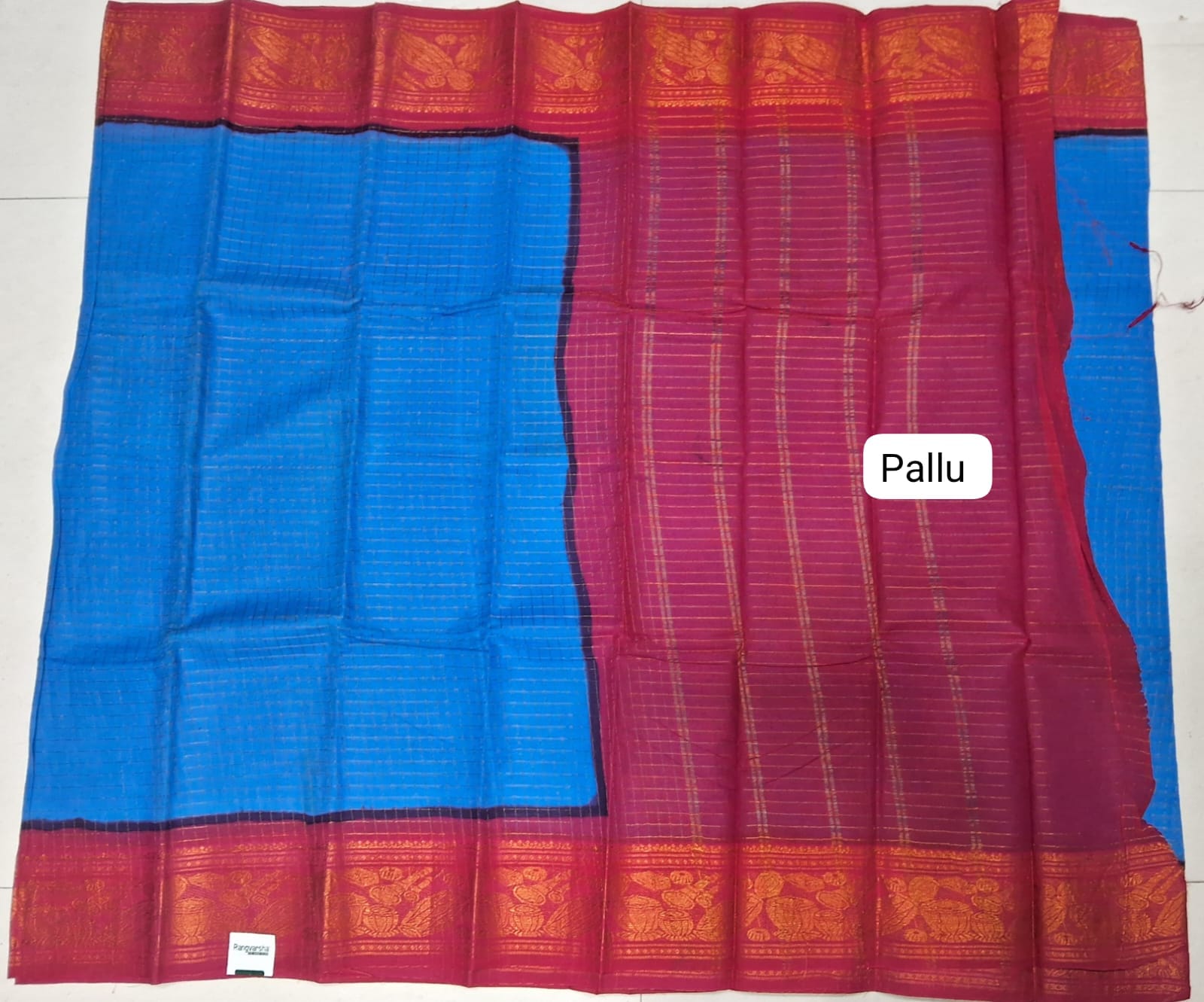 Blue Sungundi Cotton Saree 