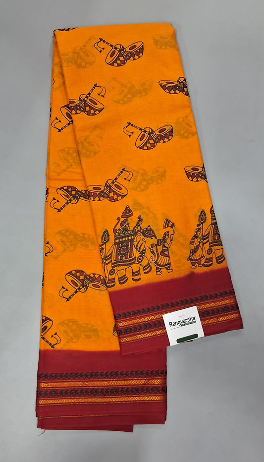 Mango Yellow Sungundi Cotton Saree