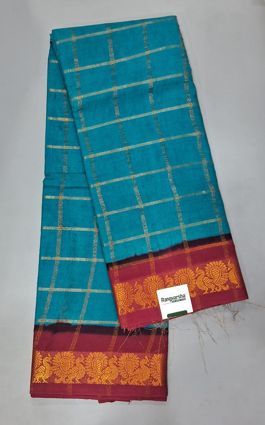 Teal Blue Sungundi Cotton Saree