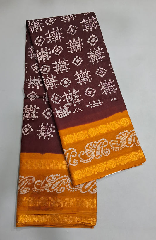 Brown Sungudi Cotton Saree
