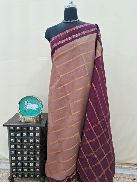 Beige Sungudi Cotton Saree