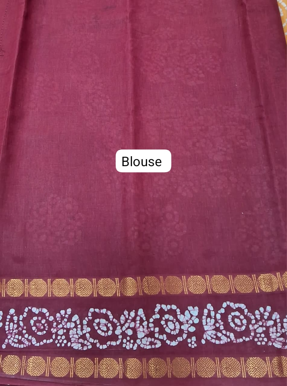 Yellow Sungudi Cotton Saree Blouse