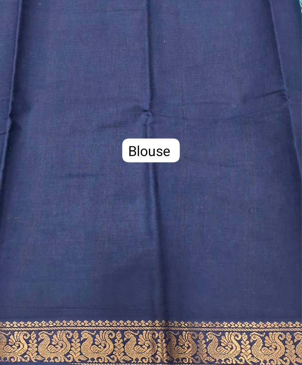 Aqua Blue Sungudi Cotton Saree Blouse