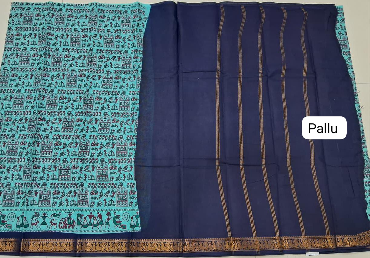 Aqua Blue Sungudi Cotton Saree Pallu