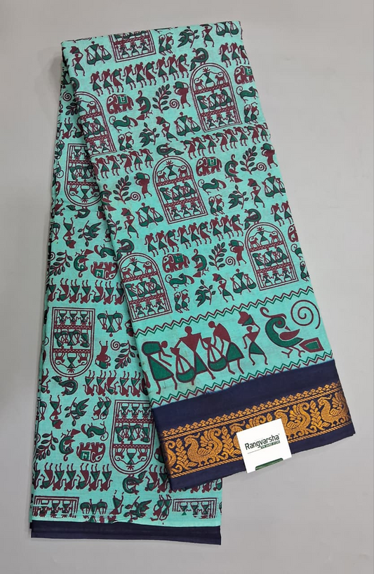 Aqua Blue Sungudi Cotton Saree