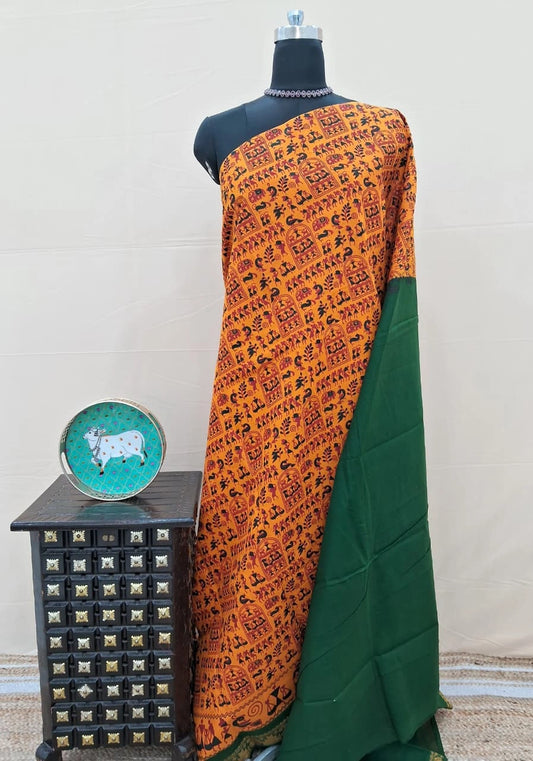 Dark Yellow Sungudi Cotton Saree