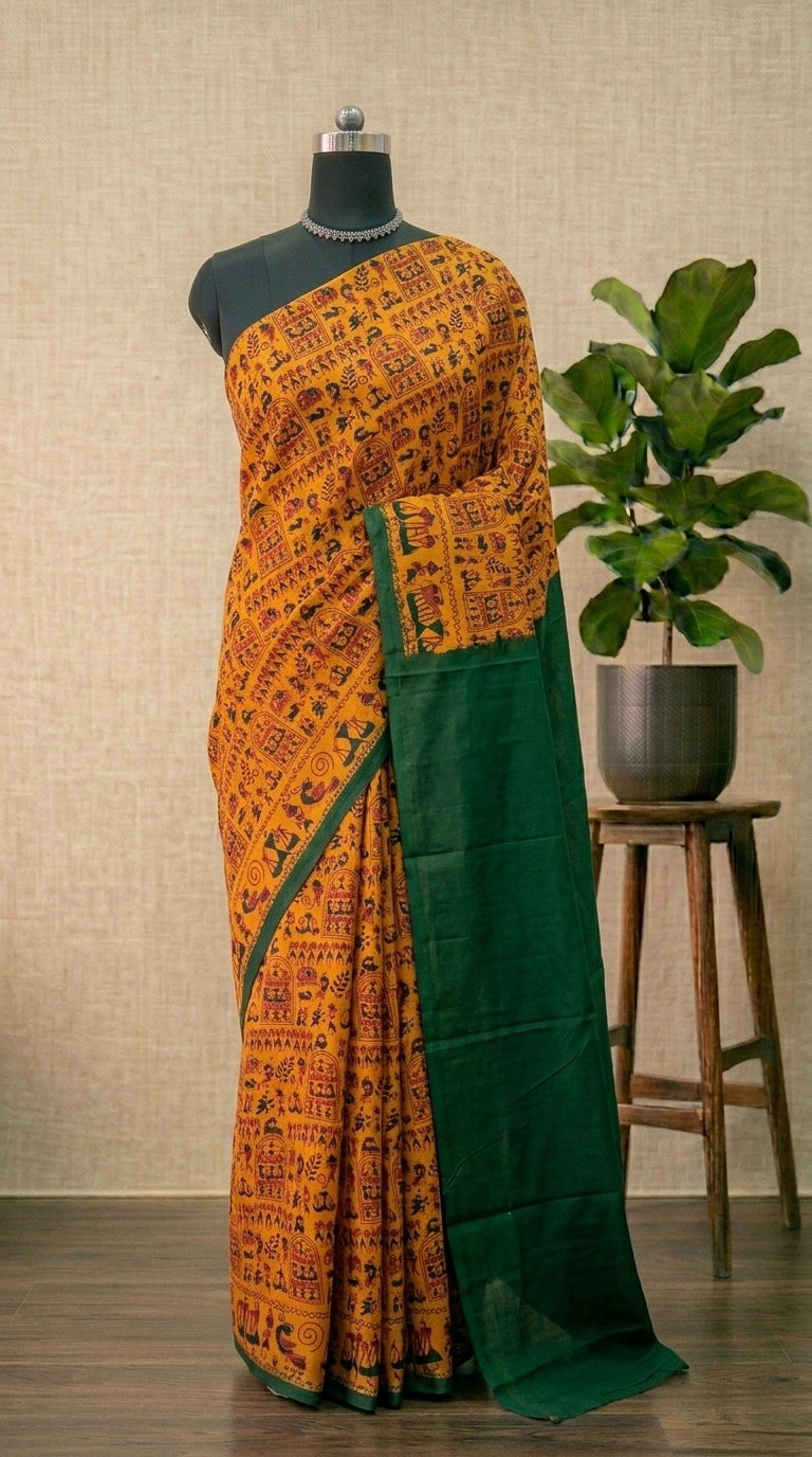 Dark Yellow Sungudi Cotton Saree