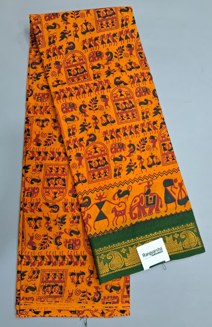 Dark Yellow Sungudi Cotton Saree