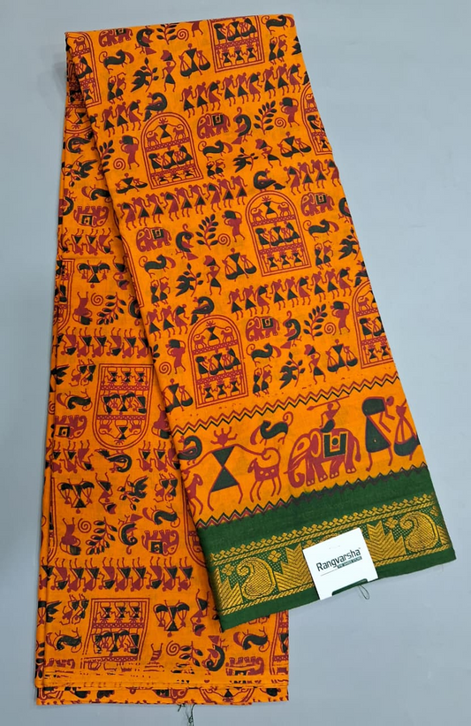 Dark Yellow Sungudi Cotton Saree