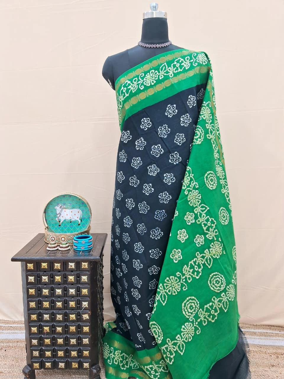 Dark Blue Sungudi Cotton Saree