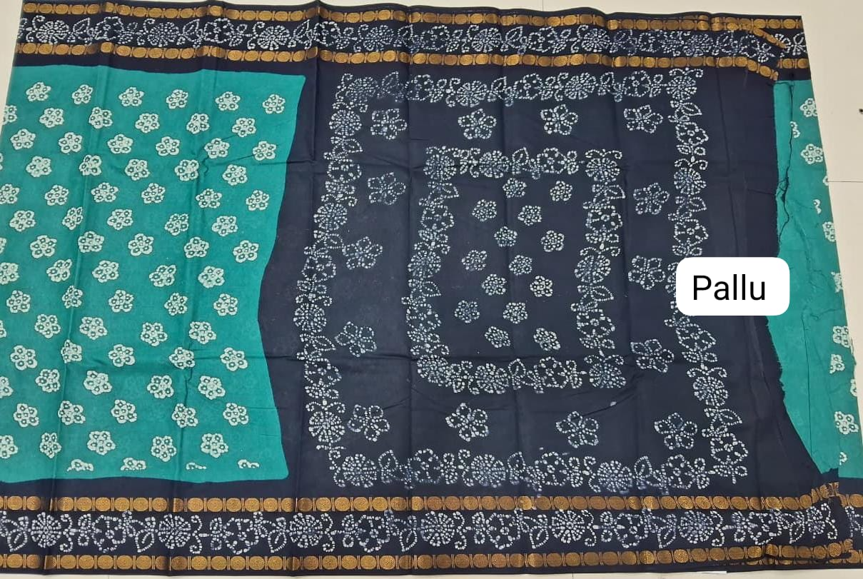 Marine Blue Sungudi Cotton Saree Pallu