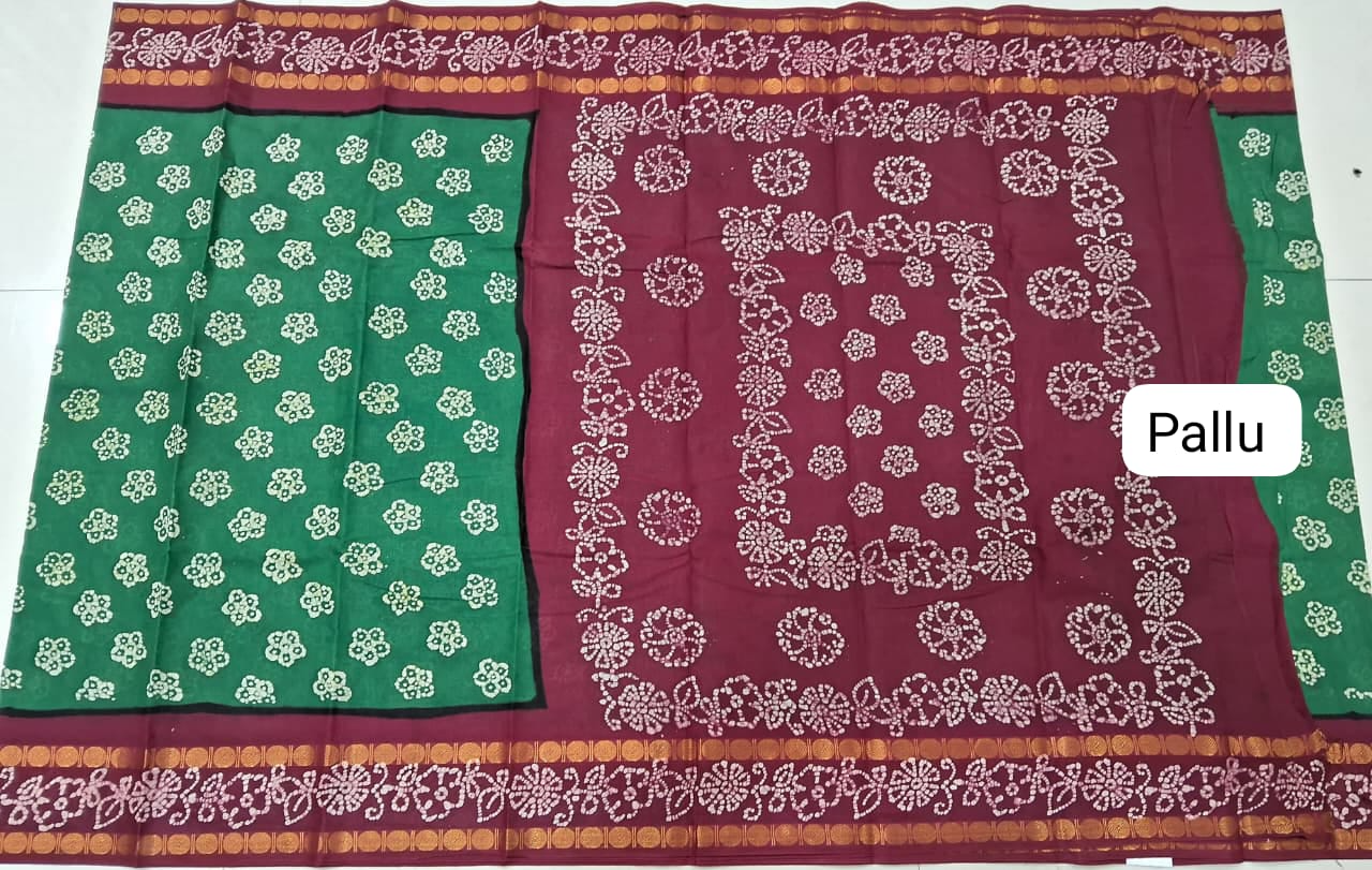 Green Sungudi Cotton Saree Pallu