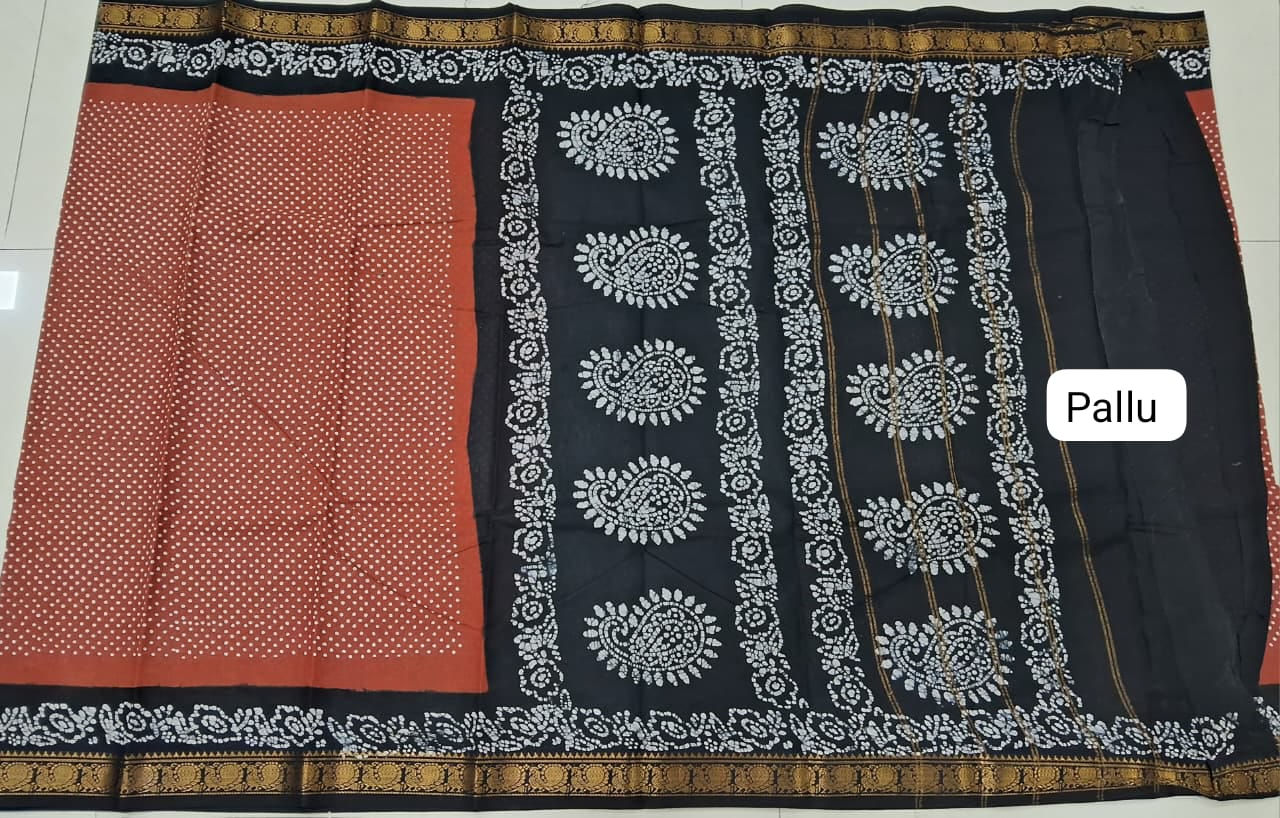 Fire Red Sungudi Cotton Saree Pallu