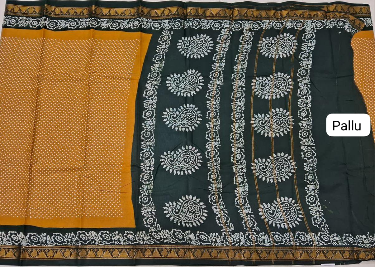 Mango Yellow Sungudi Cotton Saree Pallu