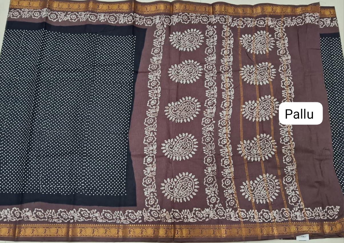 Black Sungudi Cotton Saree Pallu