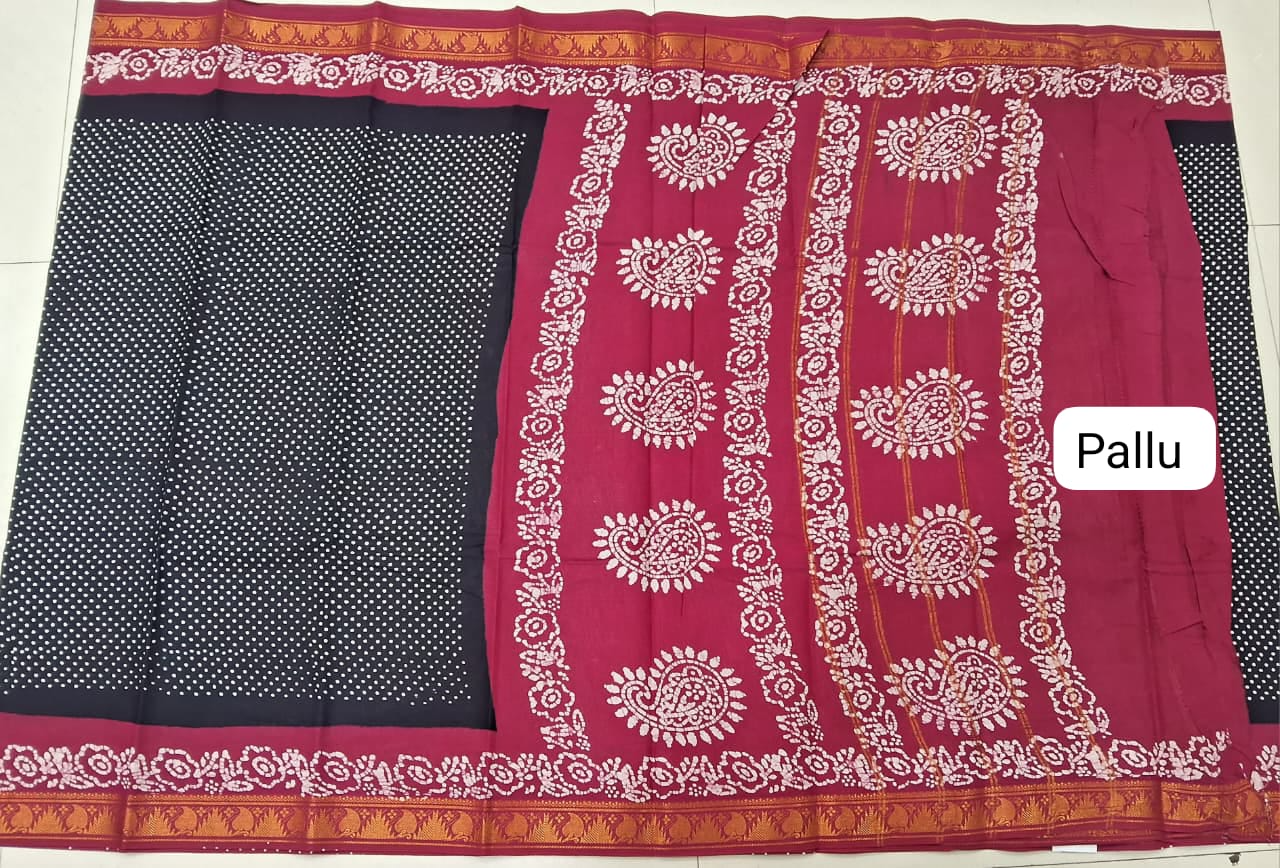 Black Sungudi Cotton Saree Pallu