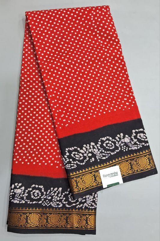 Fire Red Sungudi Cotton Saree 