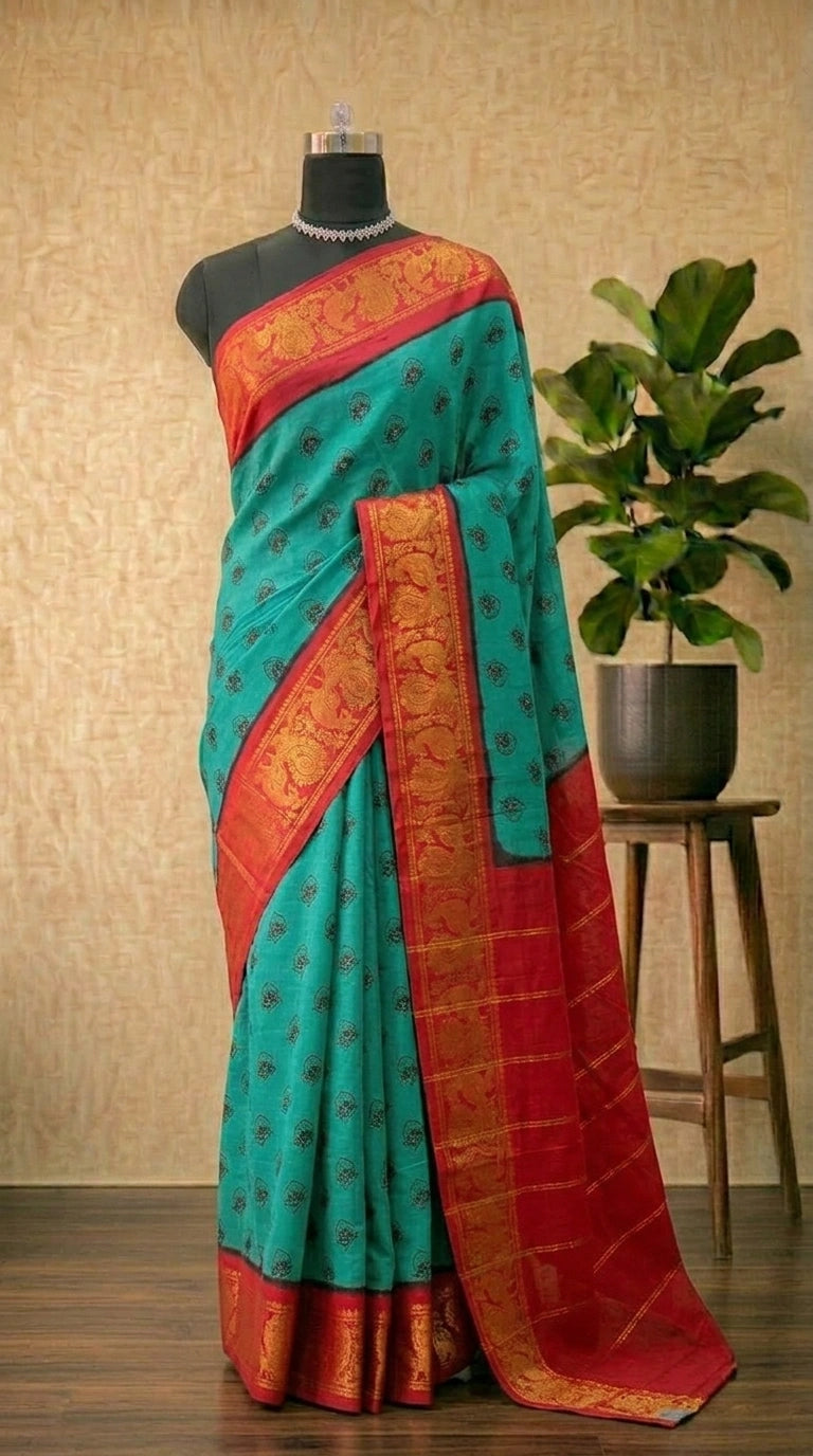 Marine Green Sungudi Cotton Saree