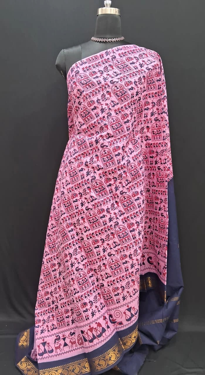 Baby Pink Sungudi Cotton Saree 