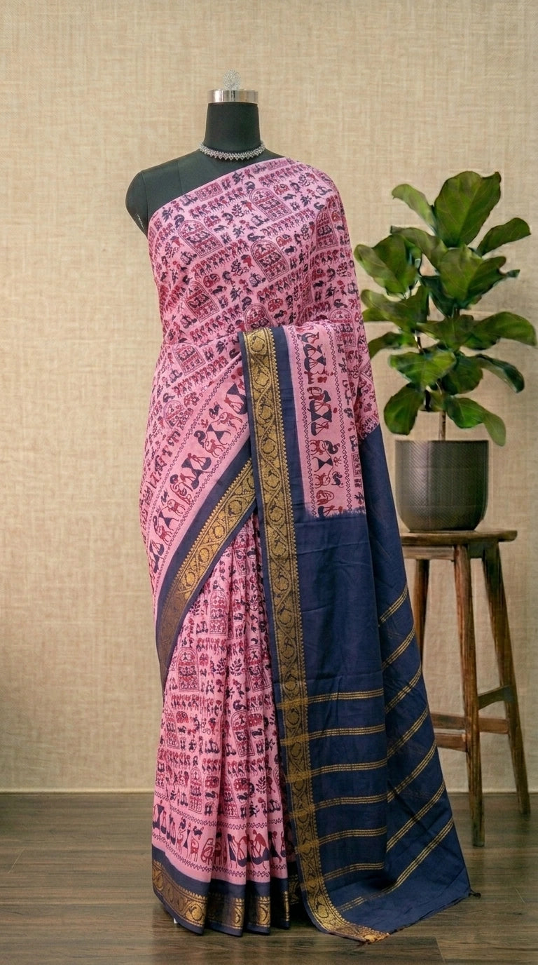 Baby Pink Sungudi Cotton Saree 