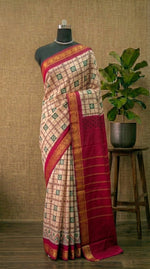 Beige Sungudi Cotton Saree