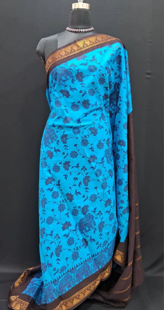 Caribbean Blue Sungudi Cotton Saree