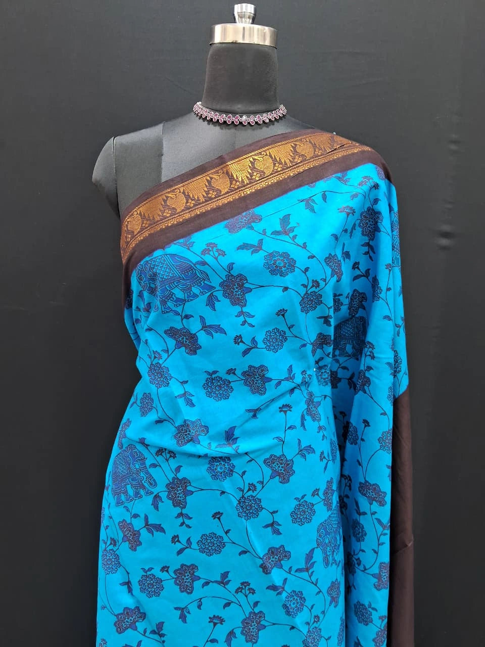 Caribbean Blue Sungudi Cotton Saree 1