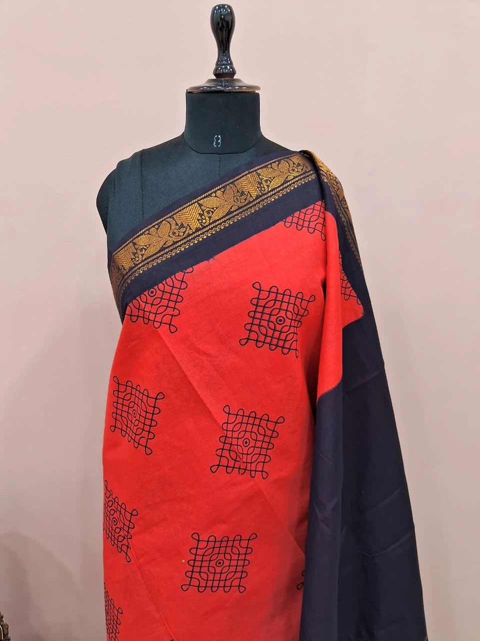Deep Red Sungudi Cotton Saree 1