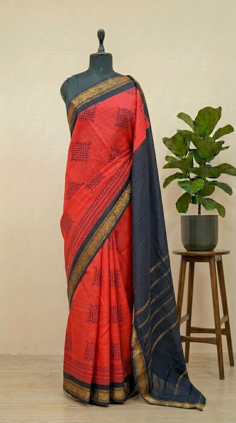 Deep Red Sungudi Cotton Saree 