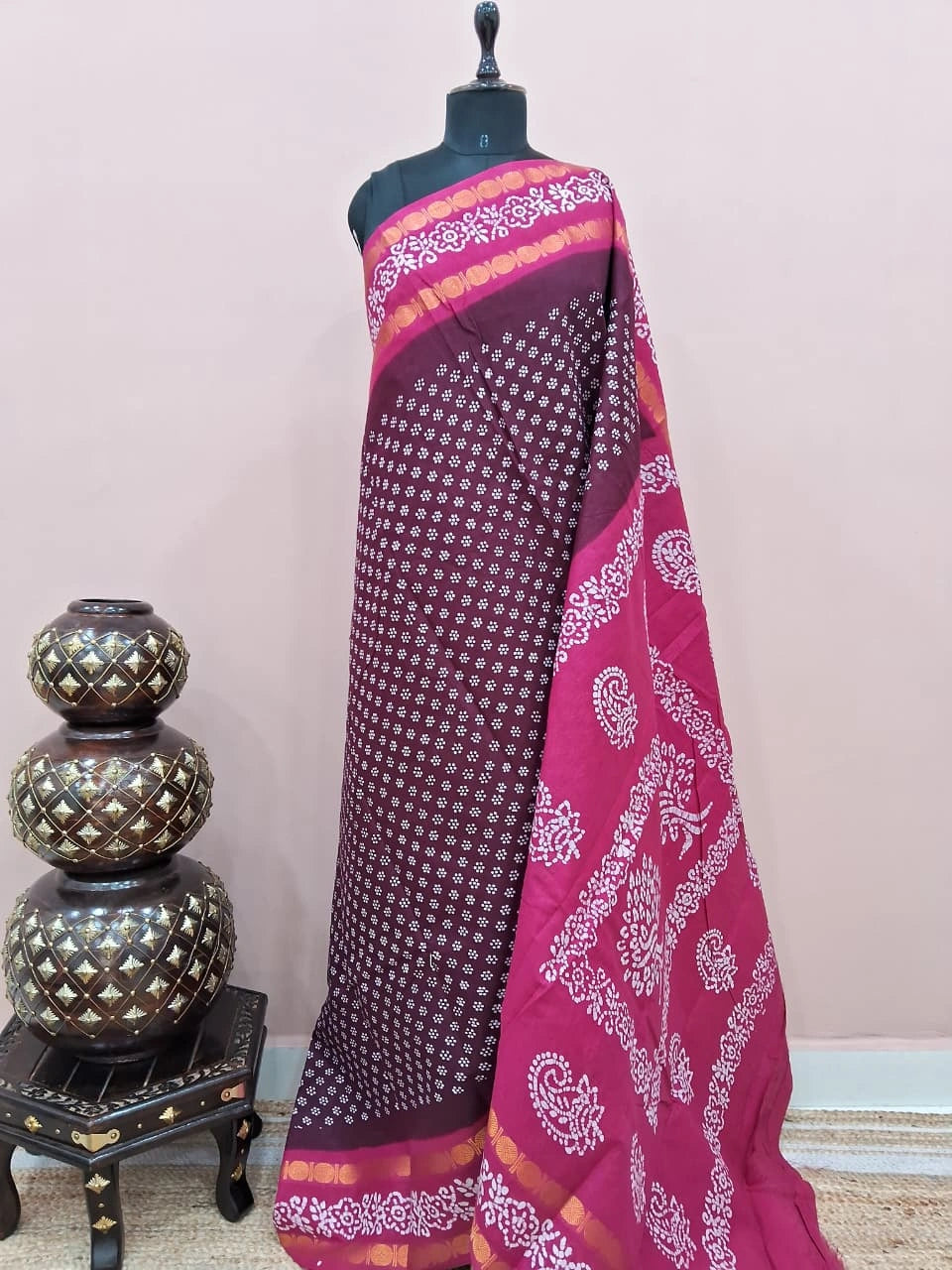 Maroon Sungudi cotton Saree 