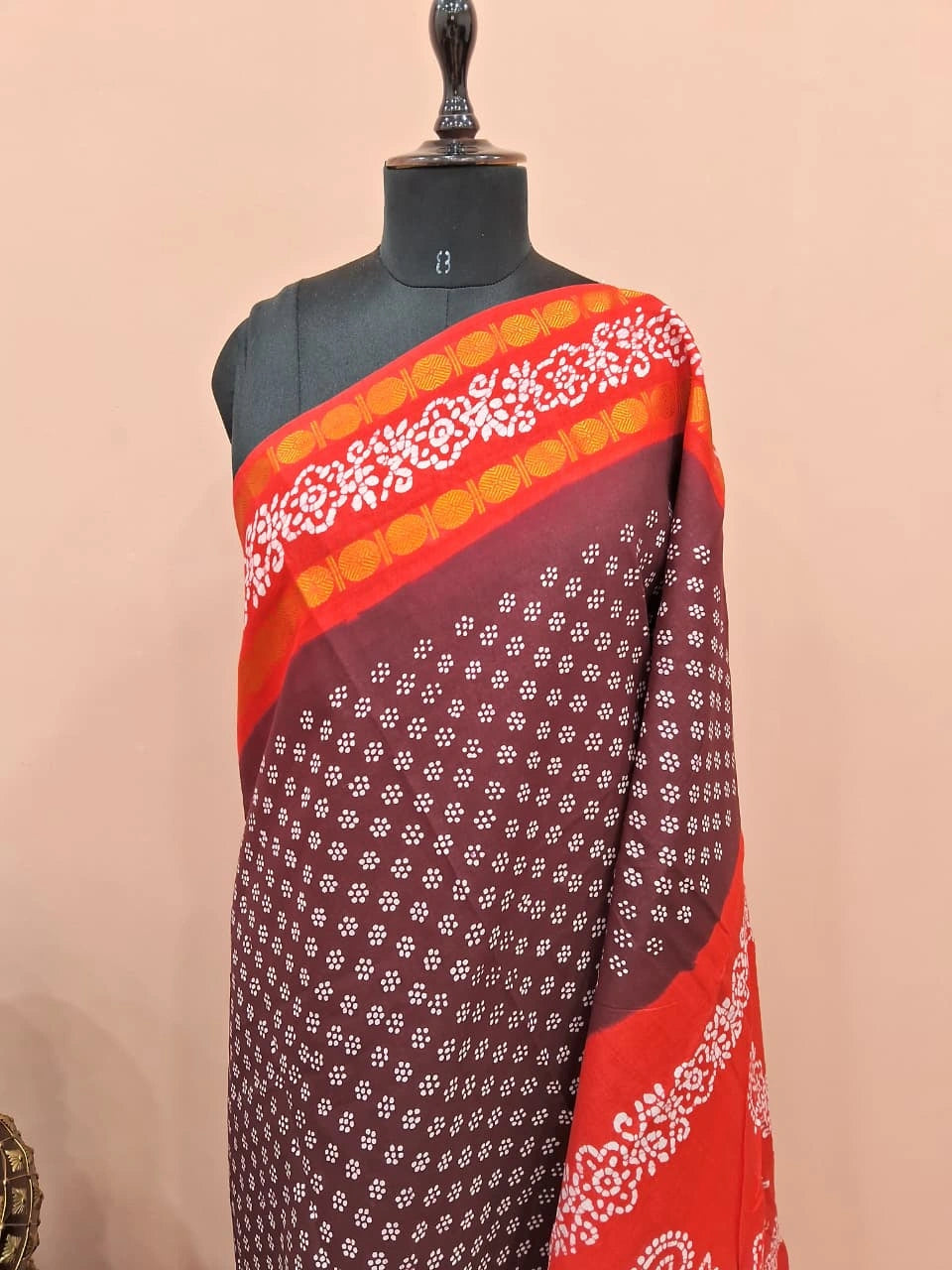 Dark Brown Sungudi cotton saree 1