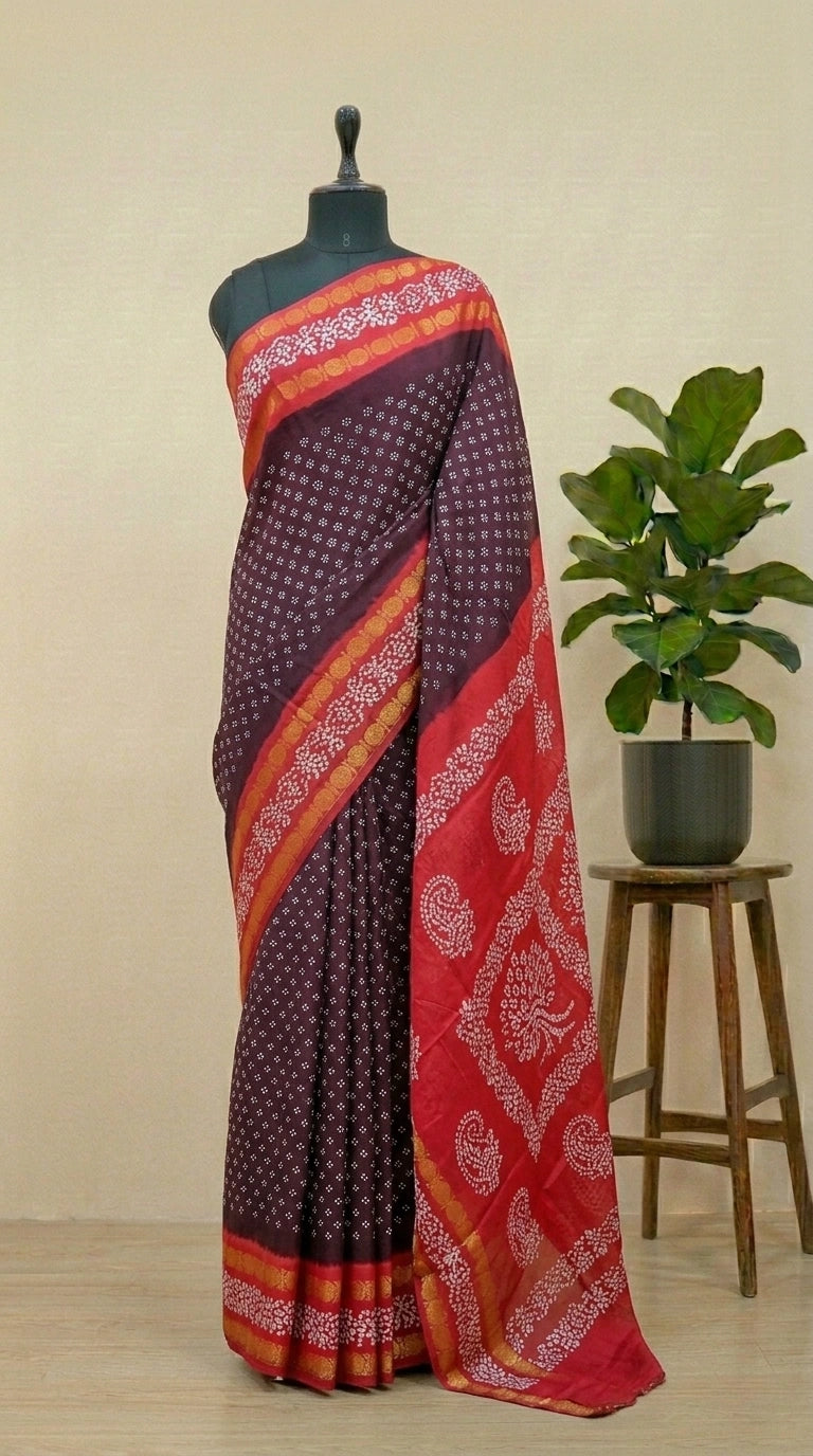 Dark Brown Sungudi cotton saree